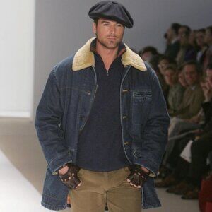 Henry Jacobson Kahara denim barn jacket with removable collar